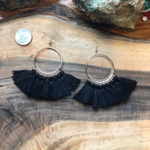 Black Tassel Hoop Lightweight Chandelier Earrings